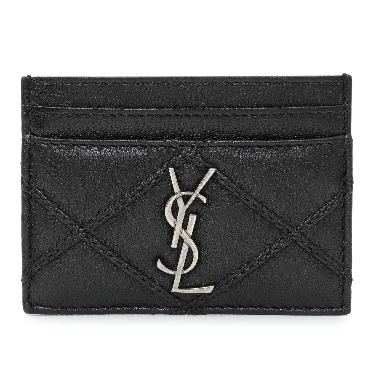 Exclusive Saint Laurent Black Goatskin Credit Card Case — Front View