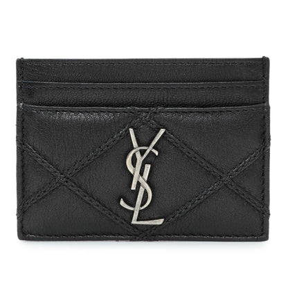 Exclusive Saint Laurent Black Goatskin Credit Card Case — Front View