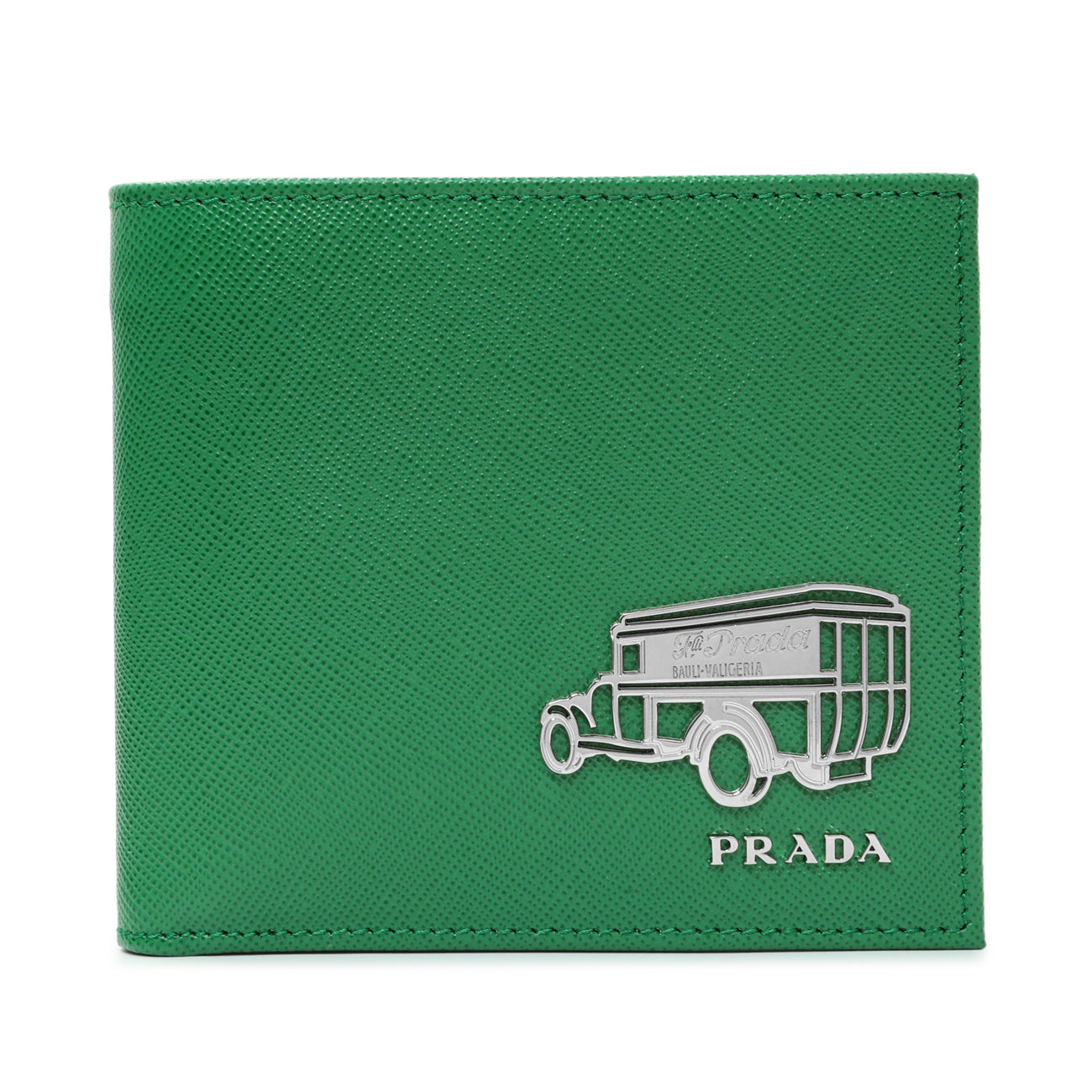 Exclusive Prada Green Saffiano Bifold Wallet — Front View