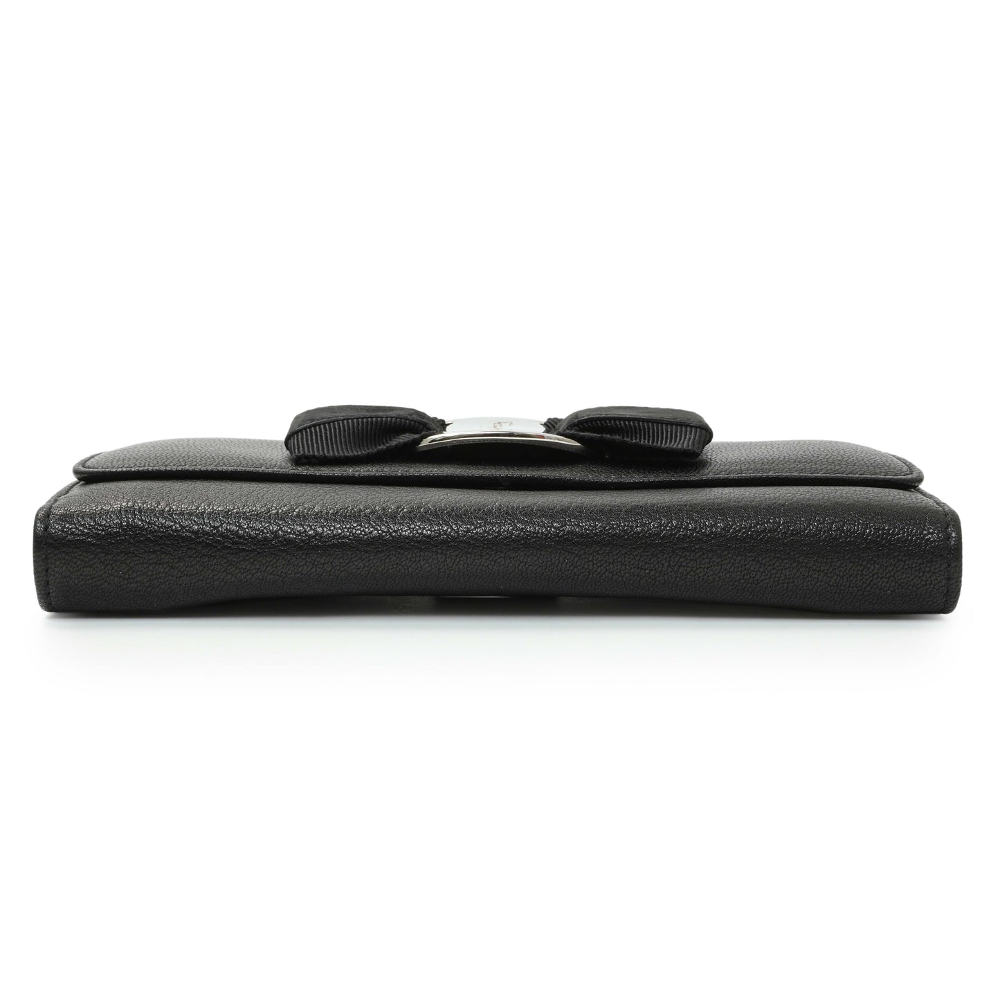 Exclusive Salvatore Ferragamo Black Calfskin Vara Bow Wallet — Back View