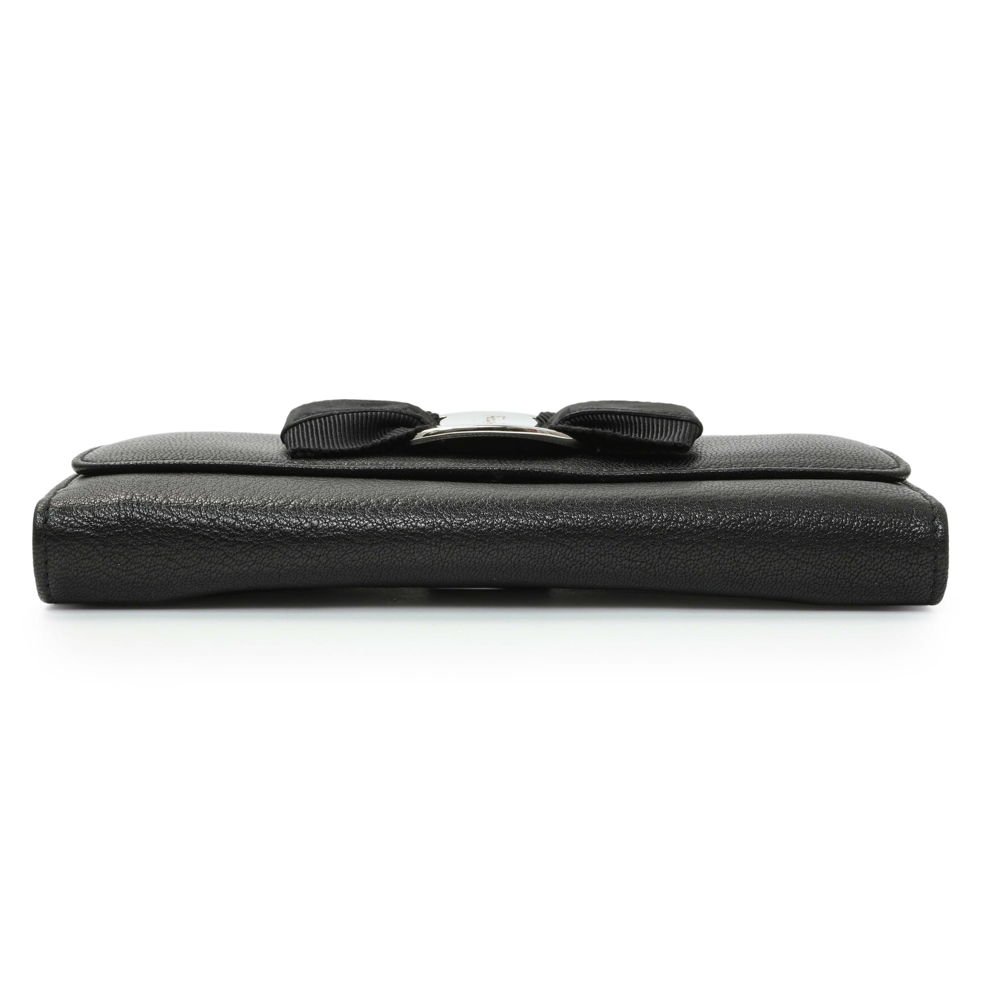 Exclusive Salvatore Ferragamo Black Calfskin Vara Bow Wallet — Back View