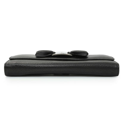 Exclusive Salvatore Ferragamo Black Calfskin Vara Bow Wallet — Back View