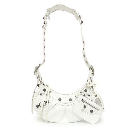Exclusive Balenciaga White Faux Patent Le Cagole Shoulder Bag XS — Front View