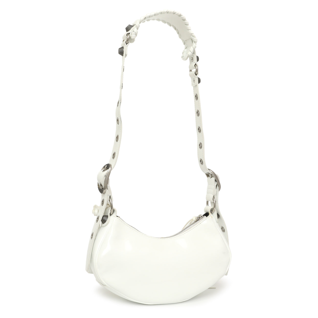 Exclusive Balenciaga White Faux Patent Le Cagole Shoulder Bag XS — Side View