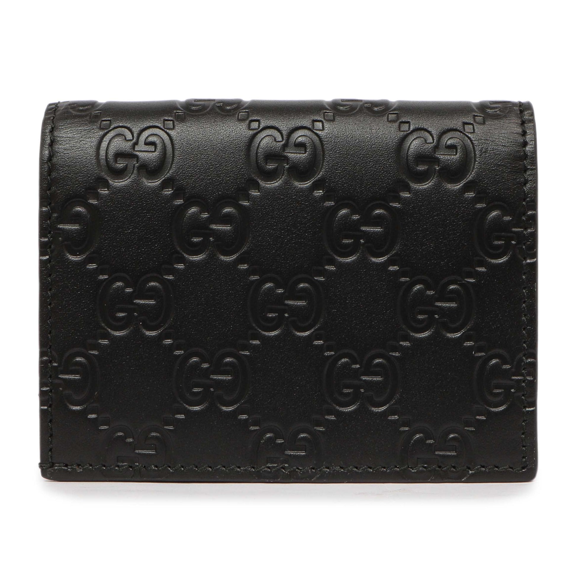 Exclusive Gucci Black Guccissima Card Case Wallet — Side View