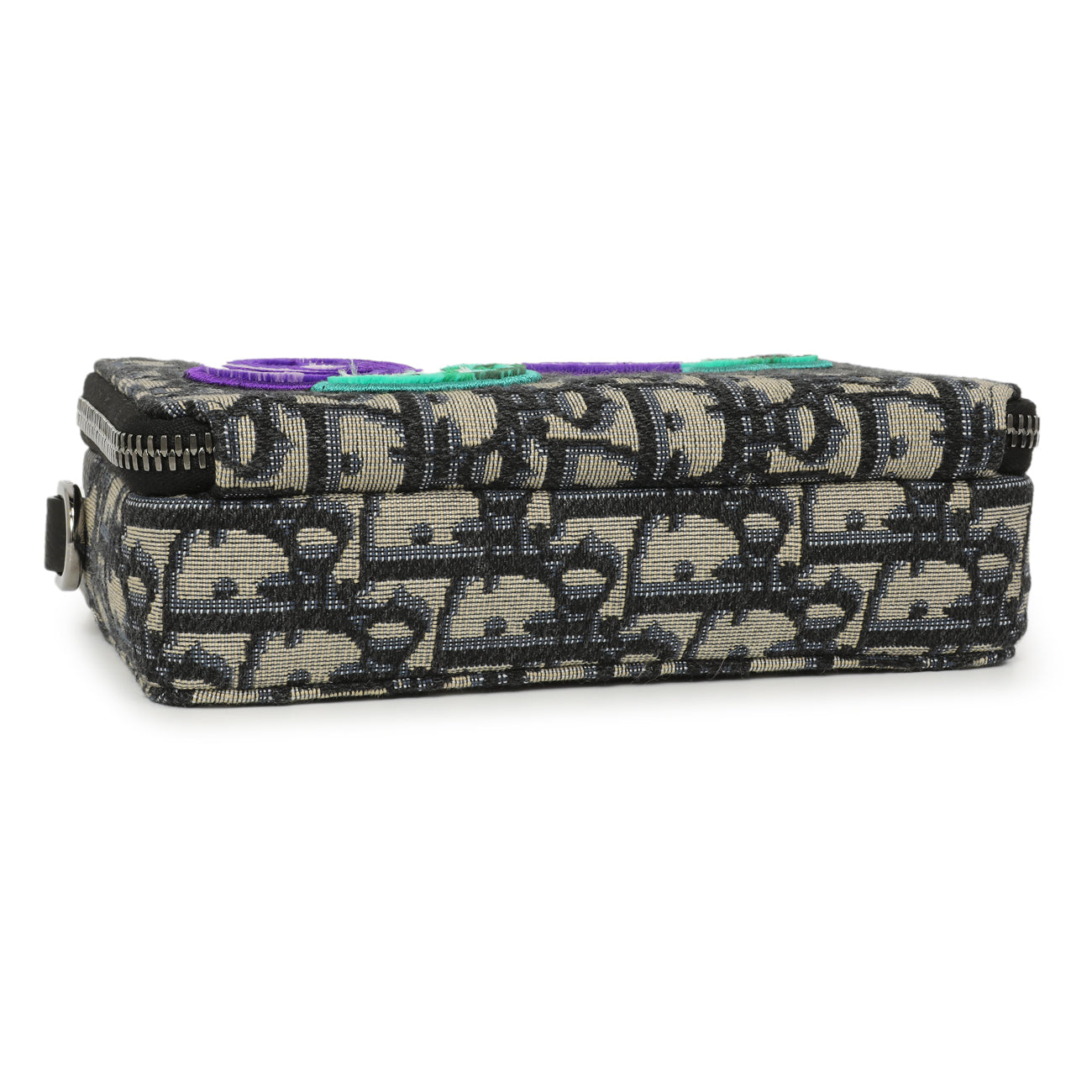 Exclusive Christian Dior X Kenny Scharf Oblique Embroidered Patches Double Zip Crossbody Pouch — Back View