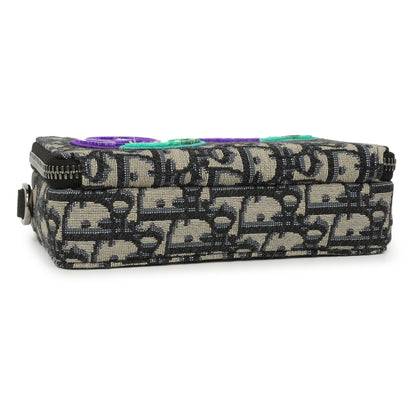 Exclusive Christian Dior X Kenny Scharf Oblique Embroidered Patches Double Zip Crossbody Pouch — Back View