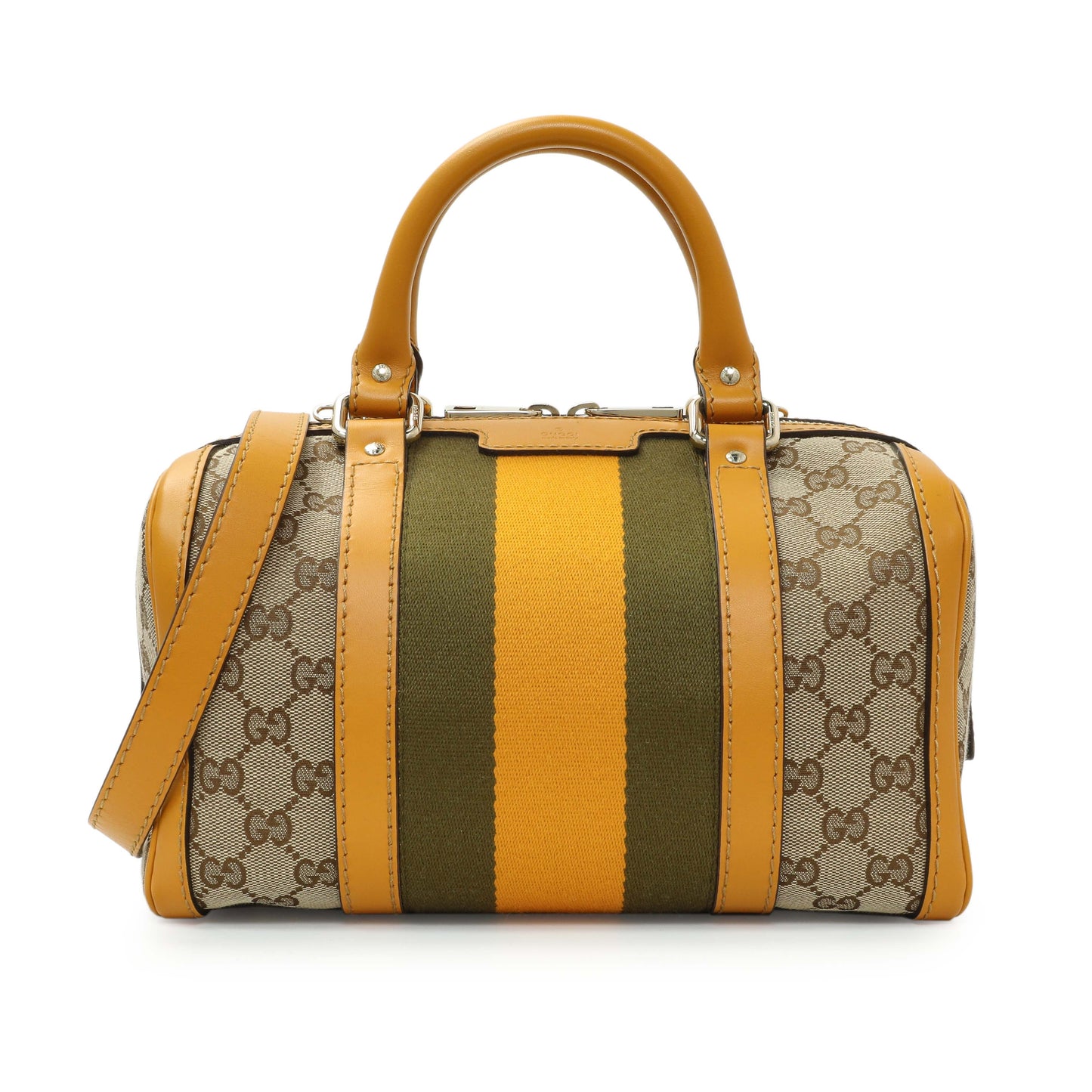 Exclusive Gucci Monogram Vintage Web Small Boston — Front View