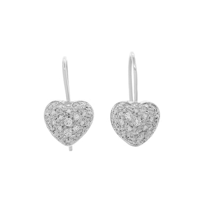 Exclusive 18K White Gold 0.86 Carat Dome Heart Diamond Earrings — Front View