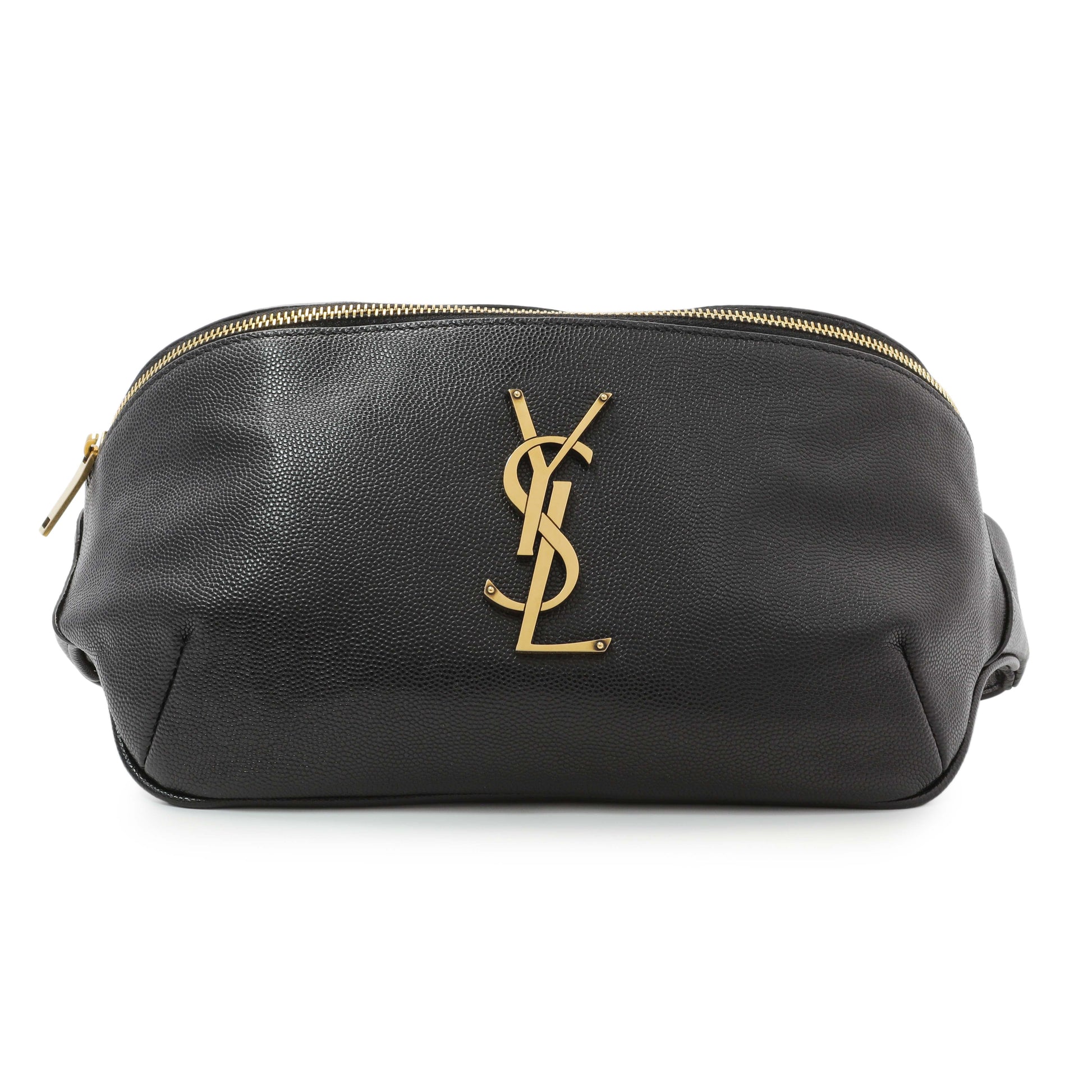 Exclusive Saint Laurent Black Grain De Poudre Monogram Belt Bag — Front View