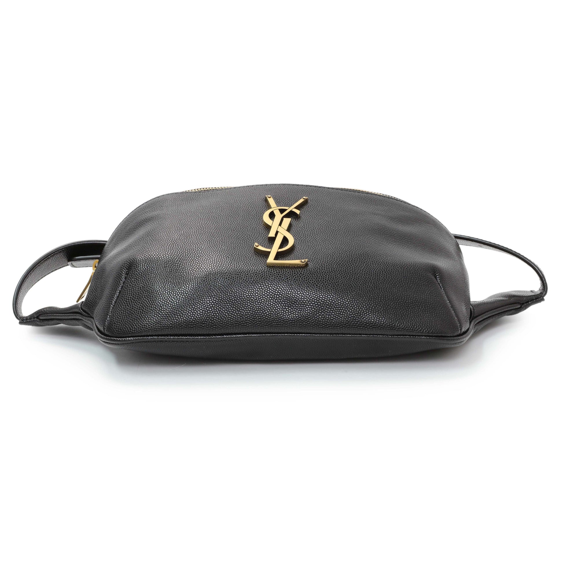 Exclusive Saint Laurent Black Grain De Poudre Monogram Belt Bag — Back View