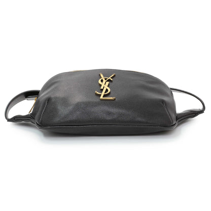 Exclusive Saint Laurent Black Grain De Poudre Monogram Belt Bag — Back View
