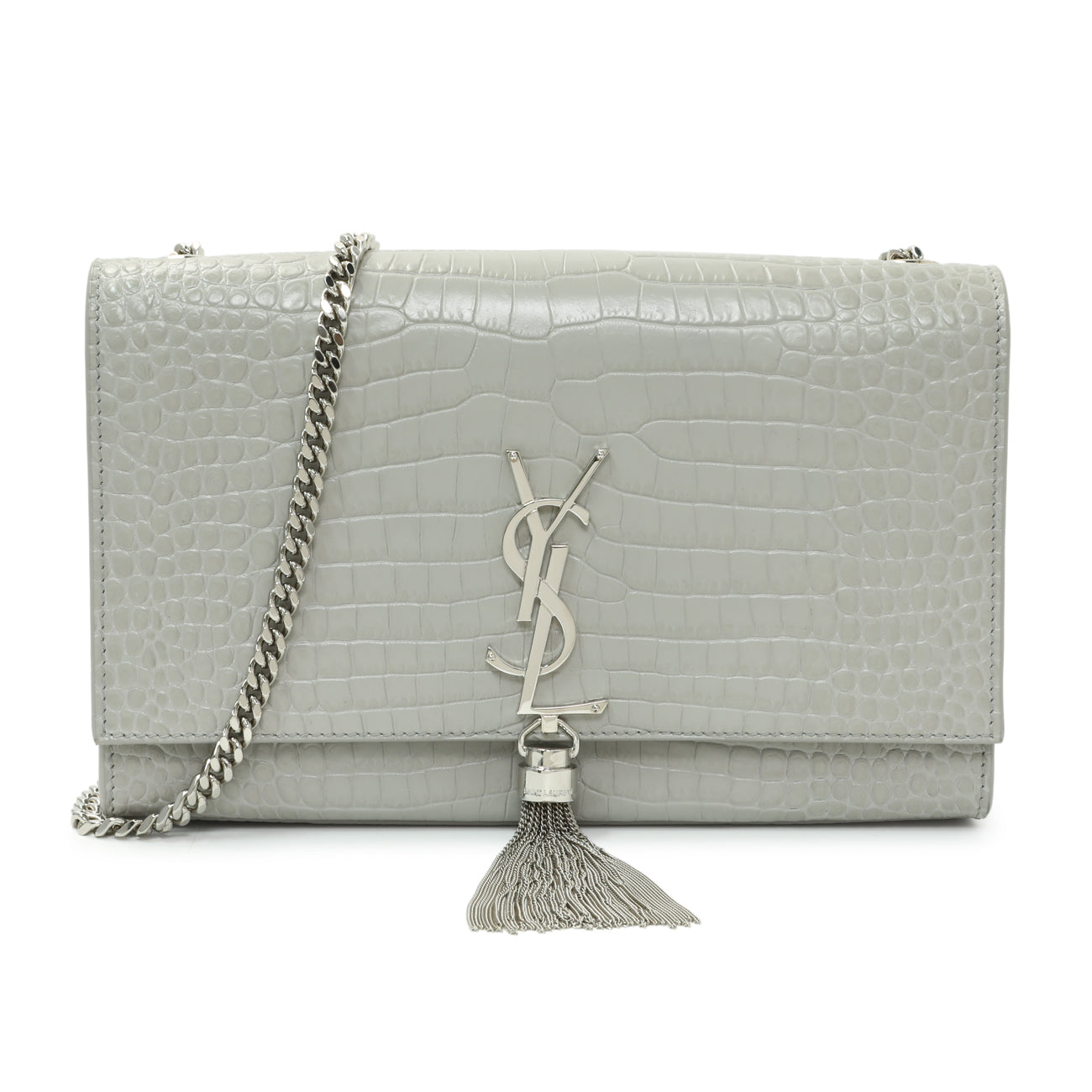 Exclusive Saint Laurent Crocodile Embossed Calfskin Medium Monogram Kate Tassel Satchel — Front View