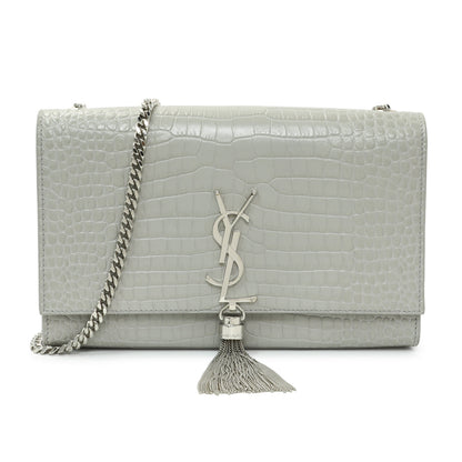 Exclusive Saint Laurent Crocodile Embossed Calfskin Medium Monogram Kate Tassel Satchel — Front View