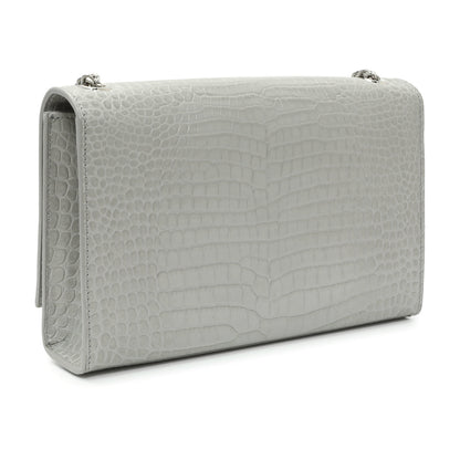 Exclusive Saint Laurent Crocodile Embossed Calfskin Medium Monogram Kate Tassel Satchel — Side View