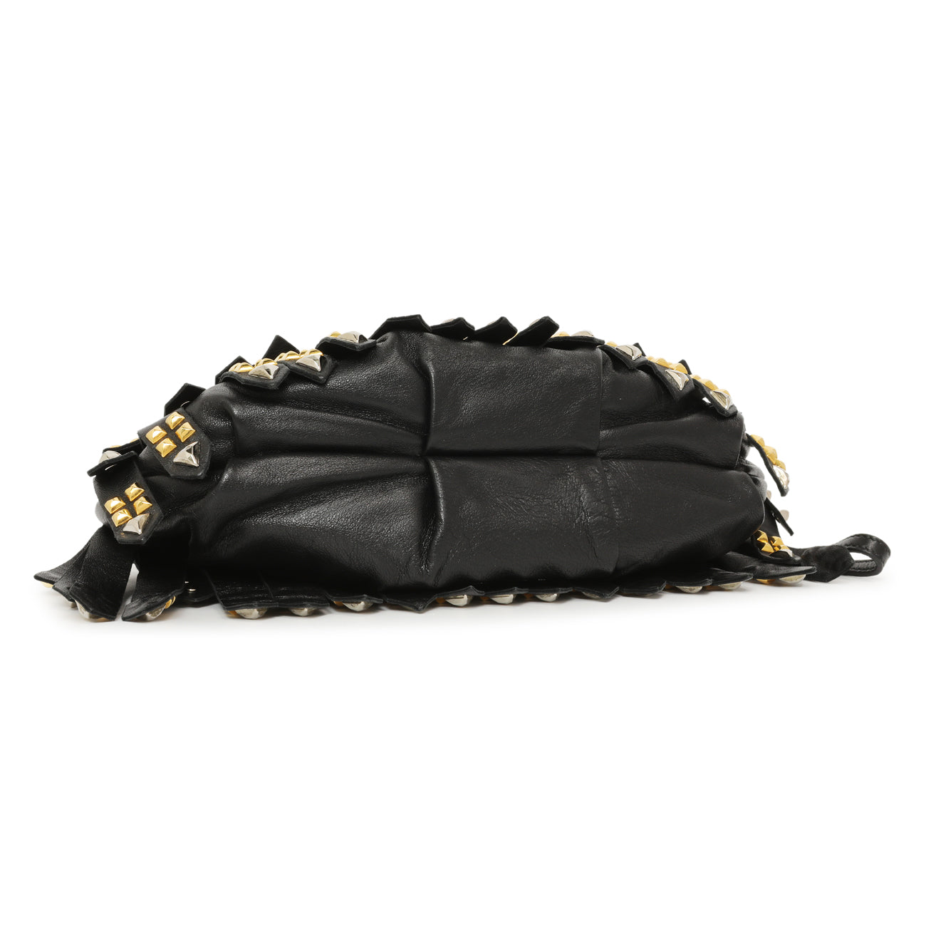 Exclusive Prada Black Nappa Studded Fringe Wristlet Clutch — Back View
