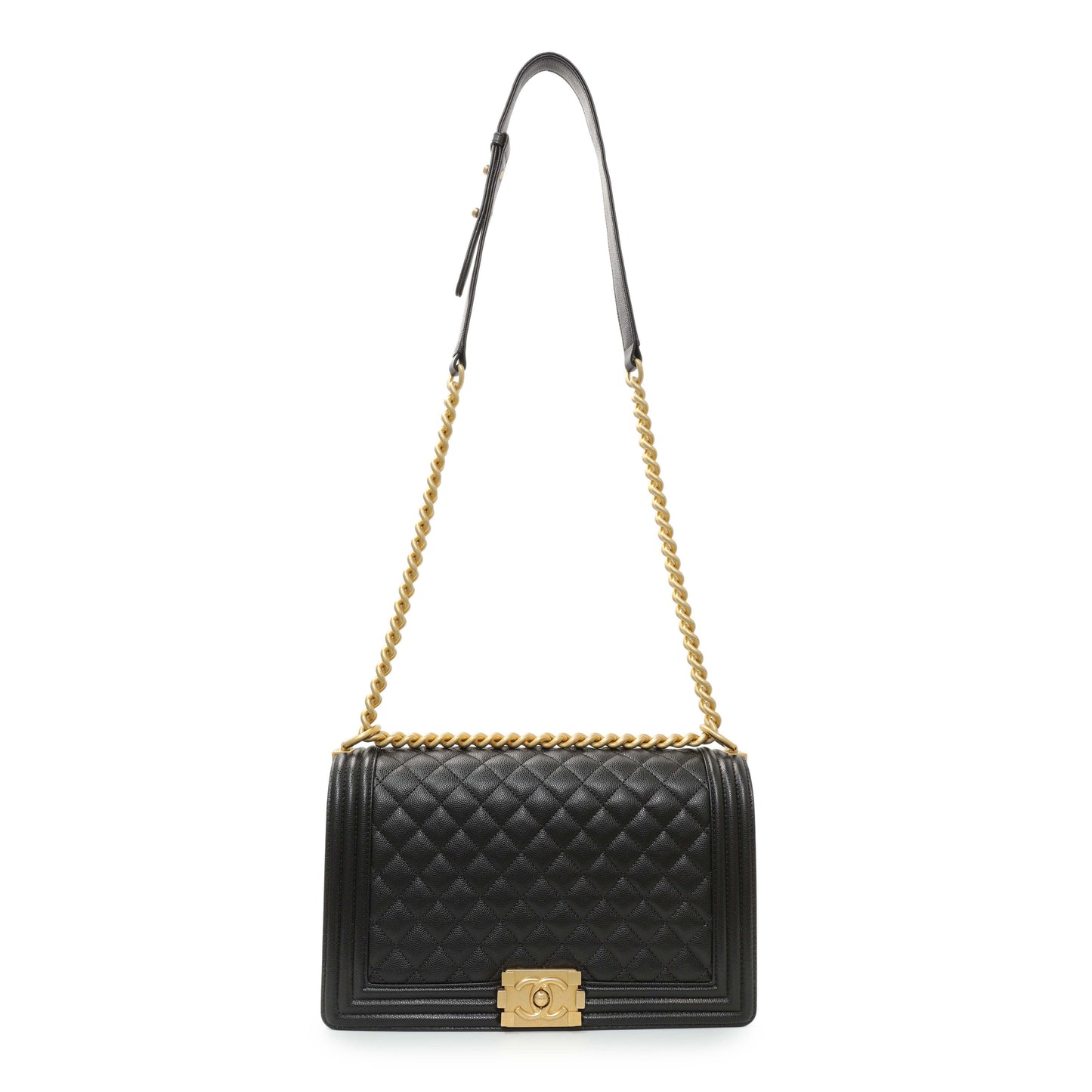 Exclusive Chanel Black Caviar New Medium Boy Flap — Front View