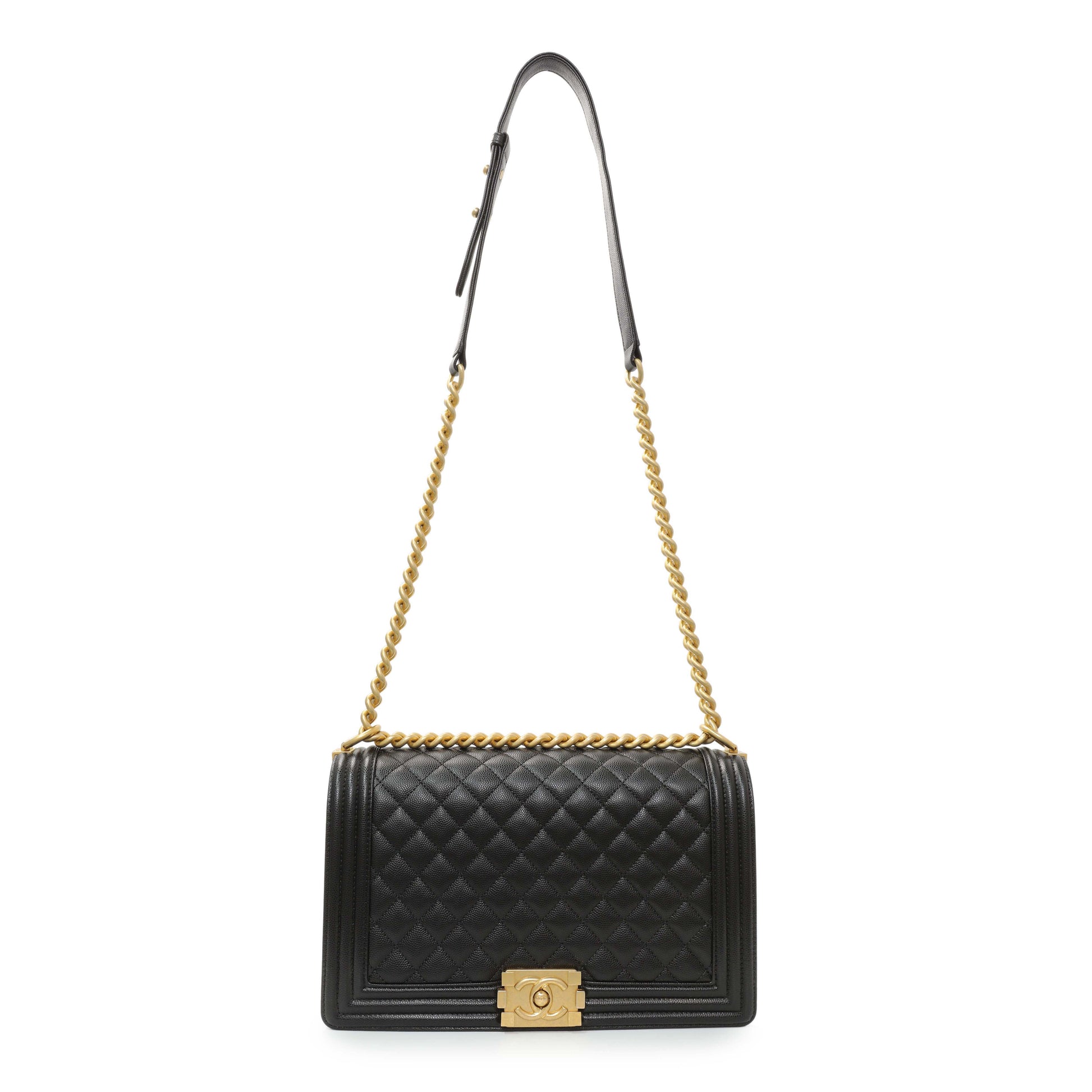 Exclusive Chanel Black Caviar New Medium Boy Flap — Front View