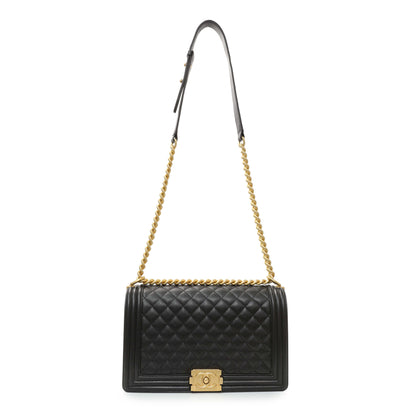 Exclusive Chanel Black Caviar New Medium Boy Flap — Front View