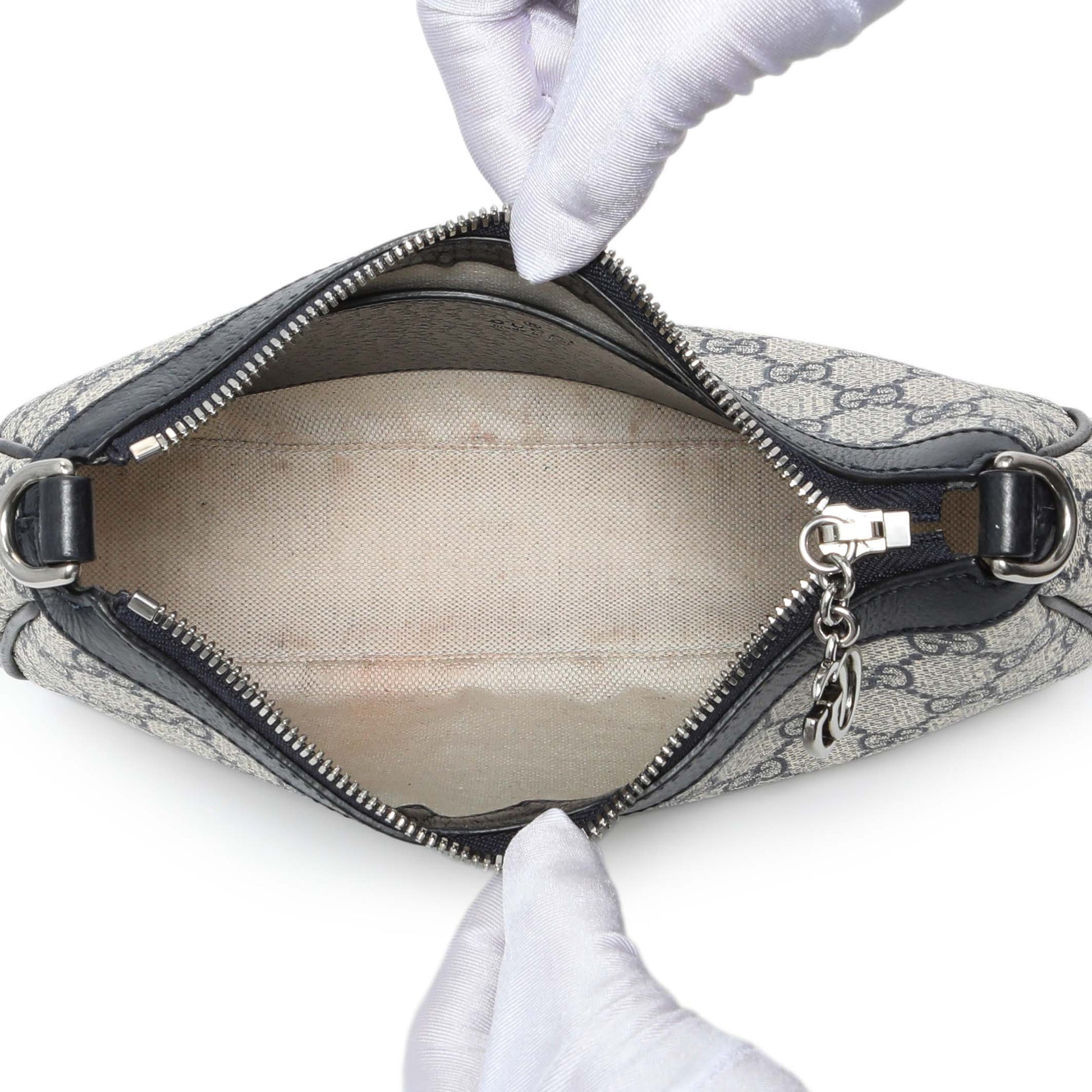 Exclusive Gucci GG Supreme Monogram Textured Dollar Calfskin Web Small Ophidia Shoulder Bag — Top View