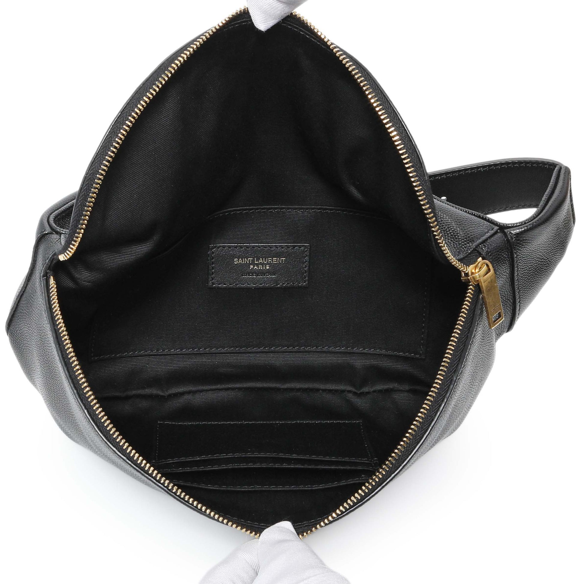 Exclusive Saint Laurent Black Grain De Poudre Monogram Belt Bag — Top View