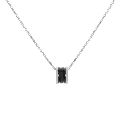 Exclusive Bulgari Sterling Silver Black Ceramic Save The Children Pendant Necklace — Front View