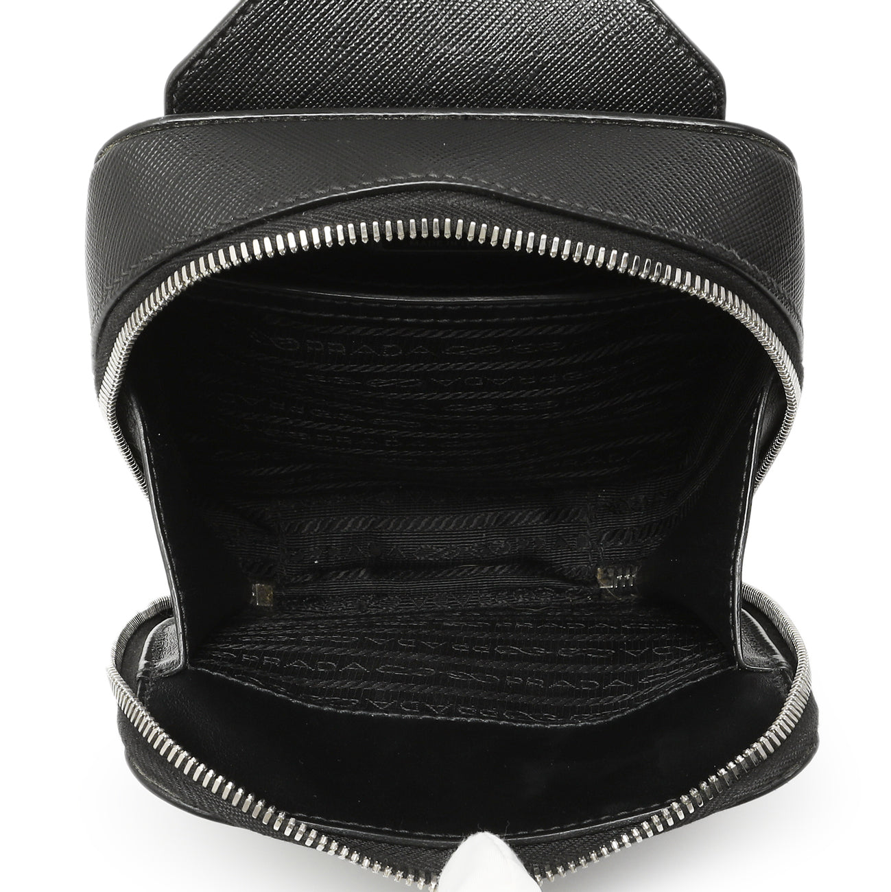 Exclusive Prada Black Brique Saffiano Travel Sling Bag — Top View