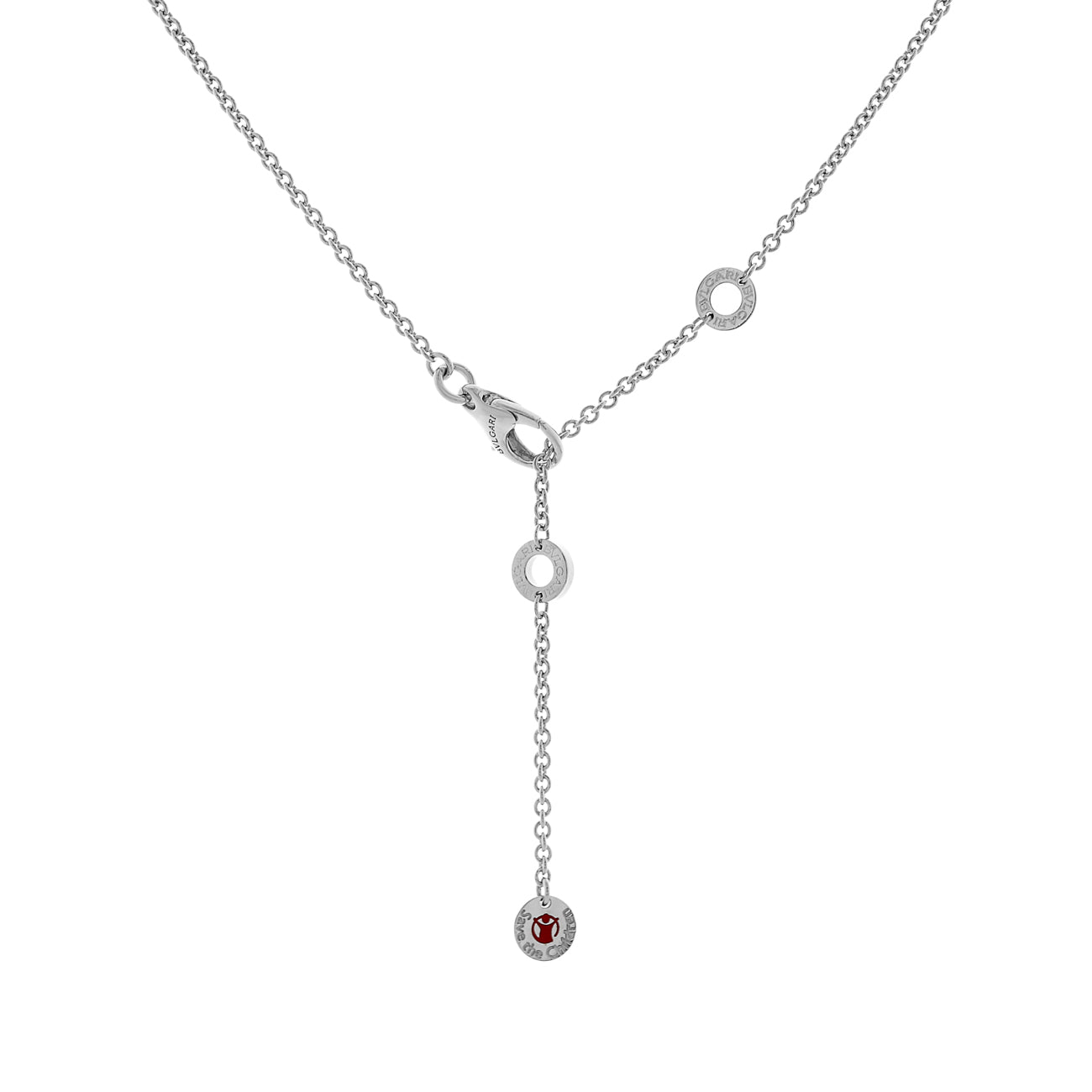 Exclusive Bulgari Sterling Silver Onyx Ruby Save the Children Pendant Necklace — Back View
