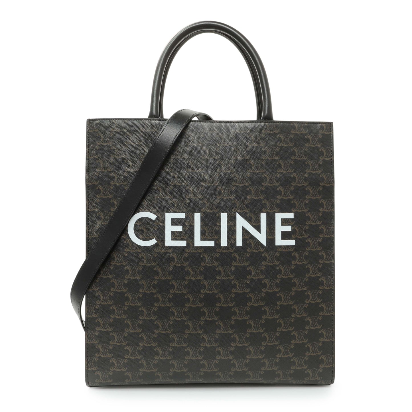 Exclusive Celine Triomphe Canvas Calfskin Medium Vertical Cabas — Front View