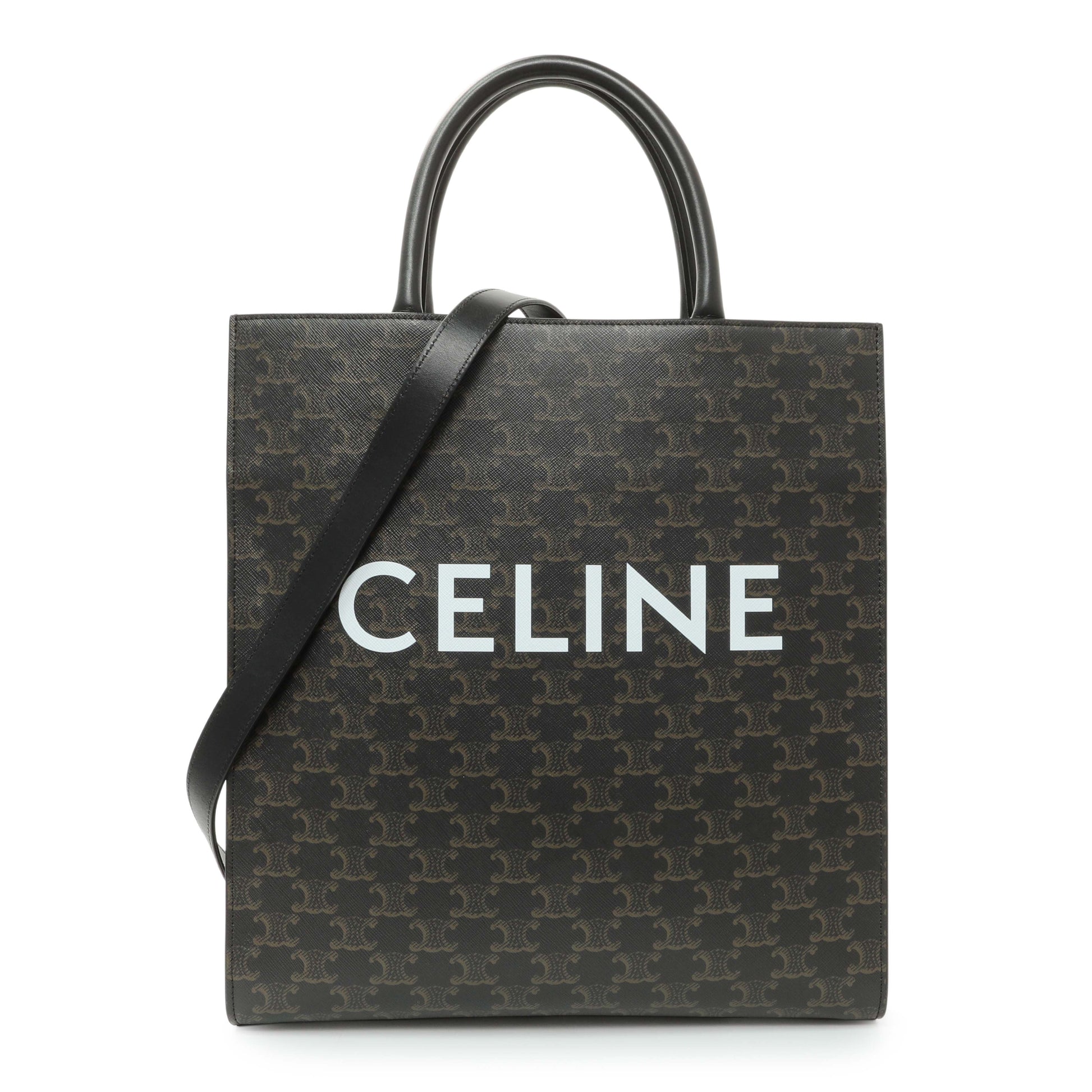 Exclusive Celine Triomphe Canvas Calfskin Medium Vertical Cabas — Front View