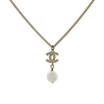 Exclusive Chanel Pearl Crystal CC Drop Pendant Necklace — Side View