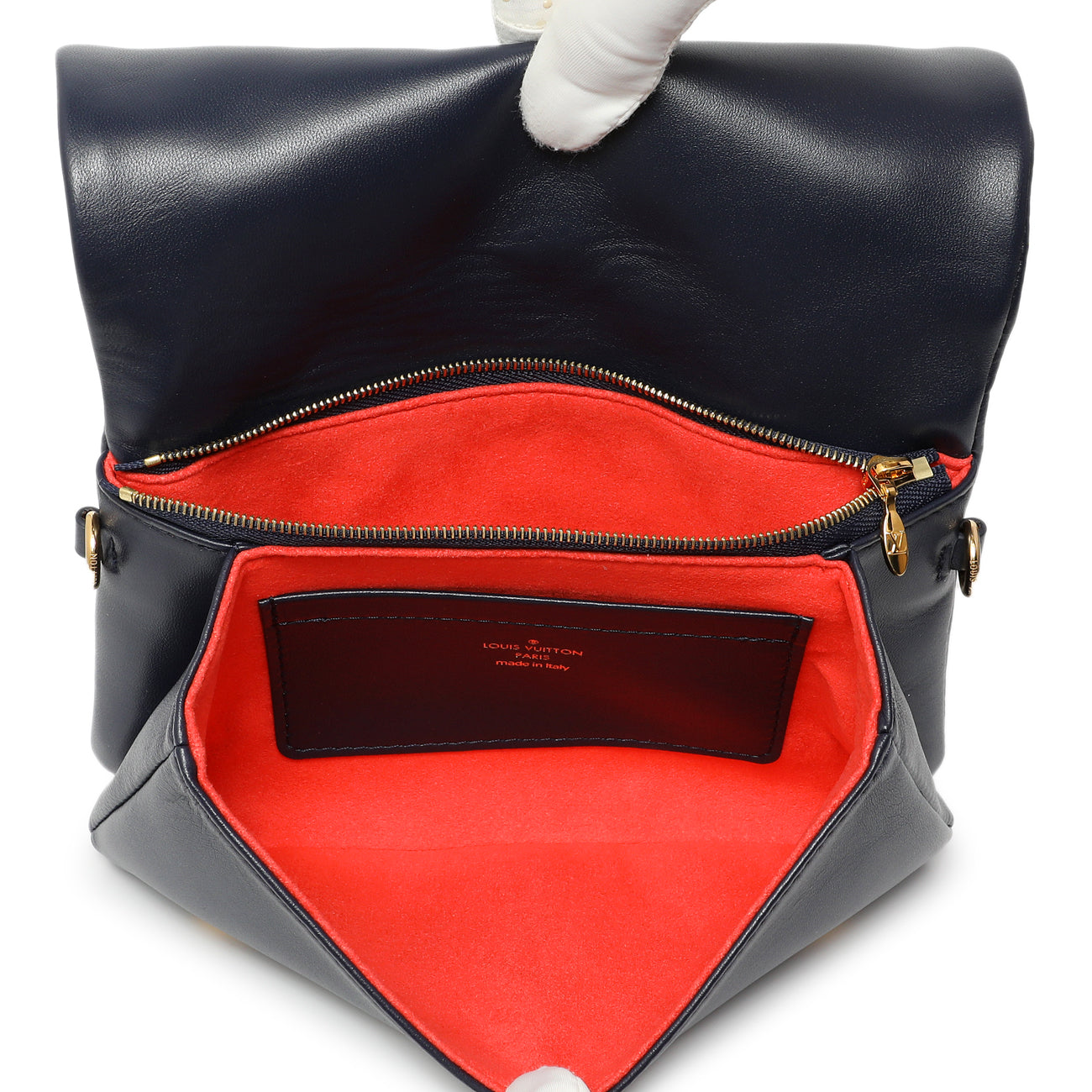 Exclusive Louis Vuitton Navy LV Garden Embossed Lambskin Pochette Coussin — Top View