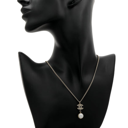 Exclusive Chanel Pearl Crystal CC Drop Pendant Necklace — Top View