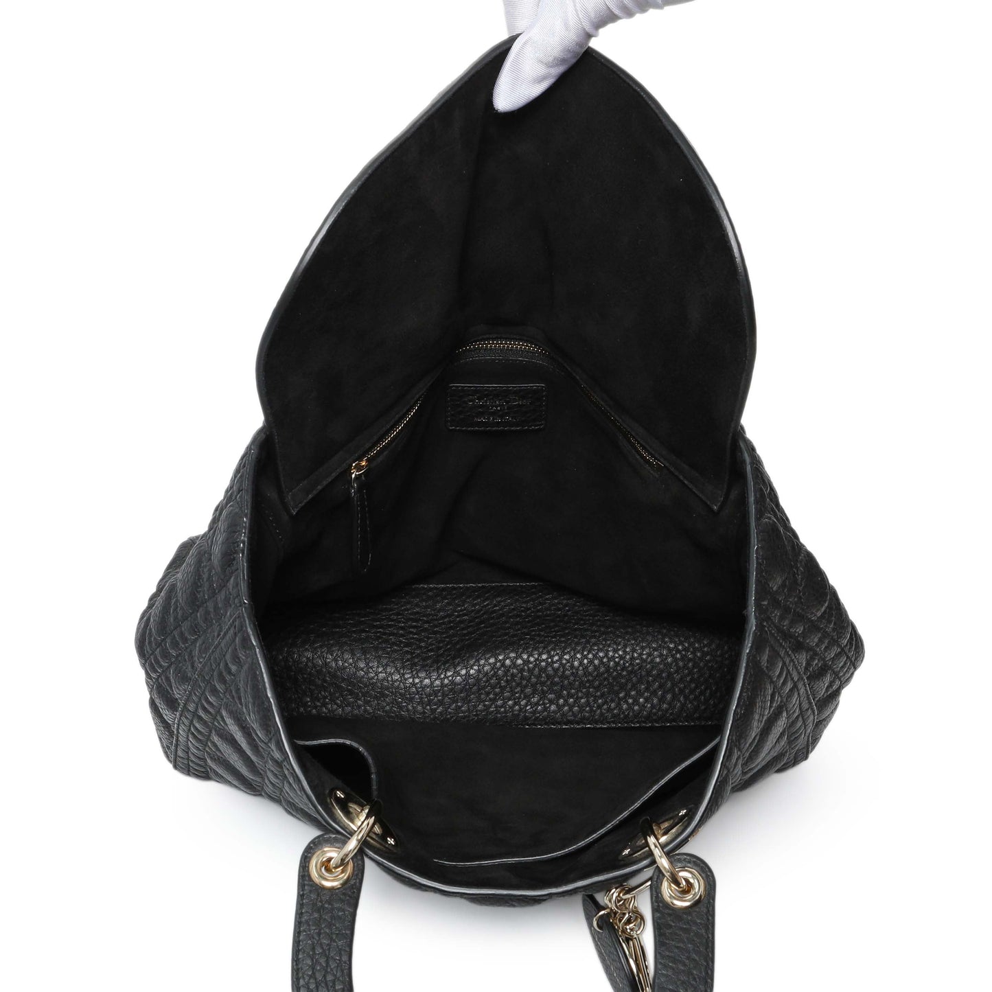 Exclusive Christian Dior Black Grained Calfskin Cannage Large Supple Lady Dior Bag — Top View