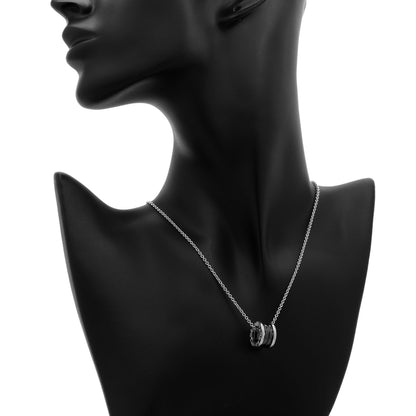 Exclusive Bulgari Sterling Silver Black Ceramic Save The Children Pendant Necklace — Top View