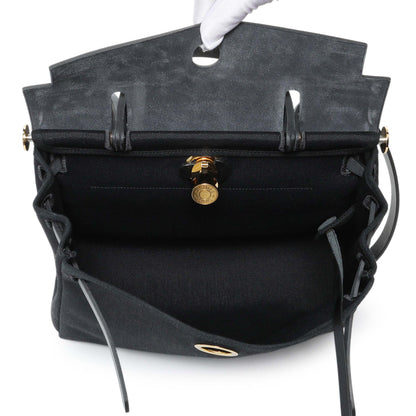 Exclusive Hermes Black Military Toile Vache Hunter Herbag Zip Retourne 31 PM — Detail View