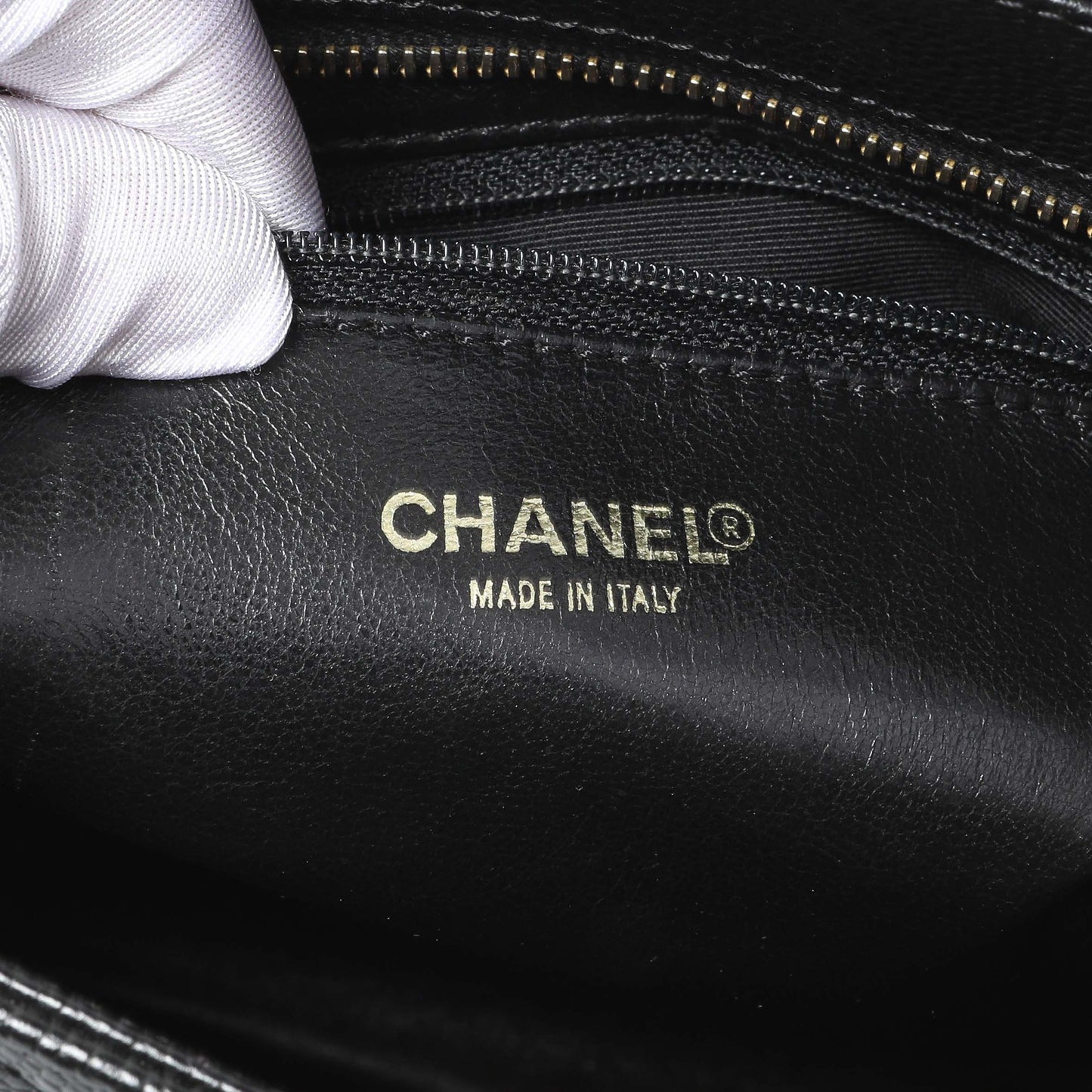 Exclusive Chanel Black Quilted Caviar Medallion Tote — Detail View