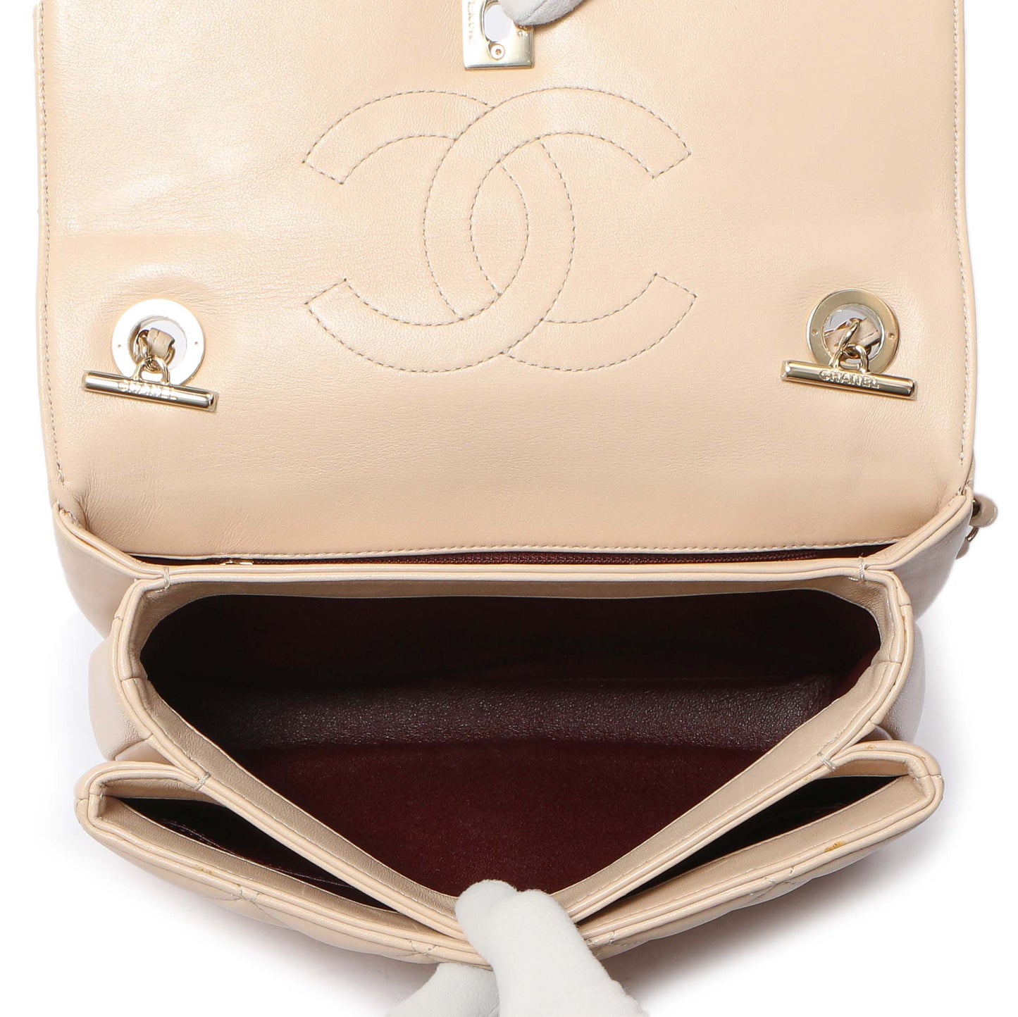 Exclusive Chanel Beige Quilted Lambskin Small Trendy CC Flap Handle Bag — Alternate View 8
