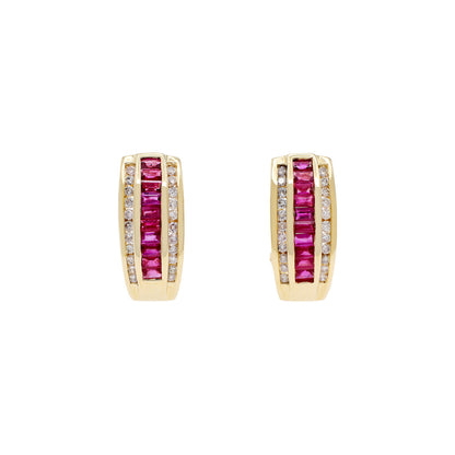 Exclusive 14K Yellow Gold 1.88 Carat Ruby & Diamond Earrings — Front View