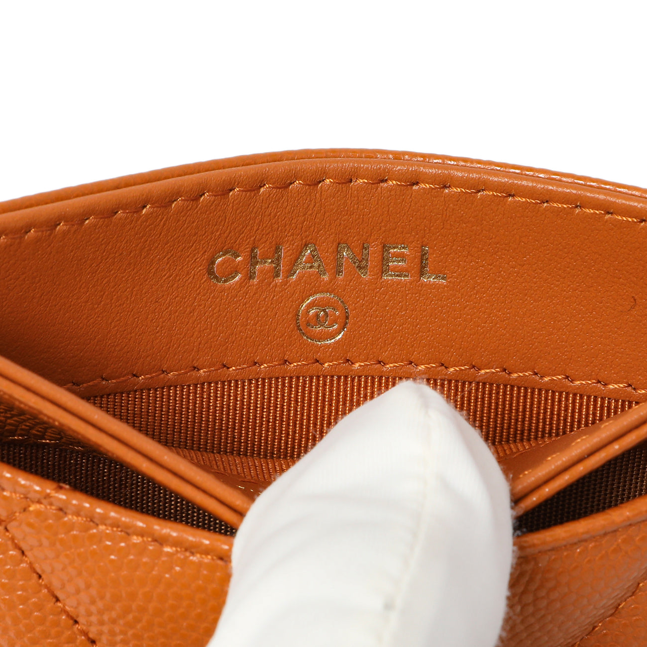 Exclusive Chanel Caramel Quilted Caviar Card Holder — Detail View
