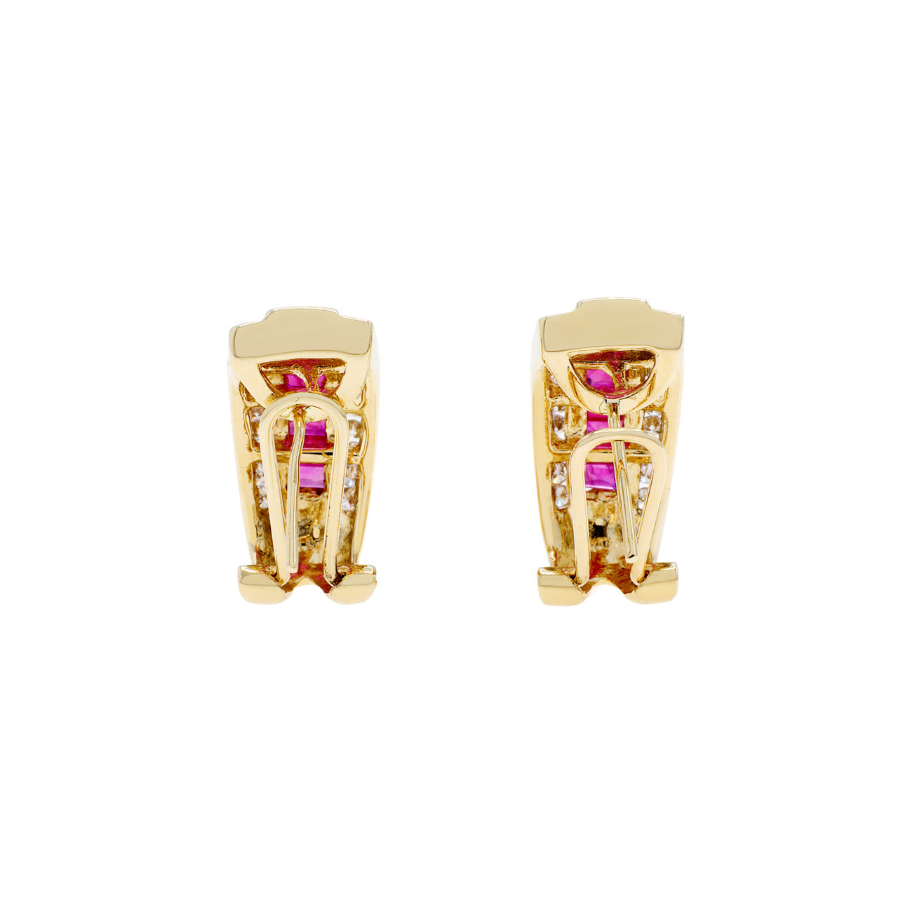 Exclusive 14K Yellow Gold 1.88 Carat Ruby & Diamond Earrings — Side View