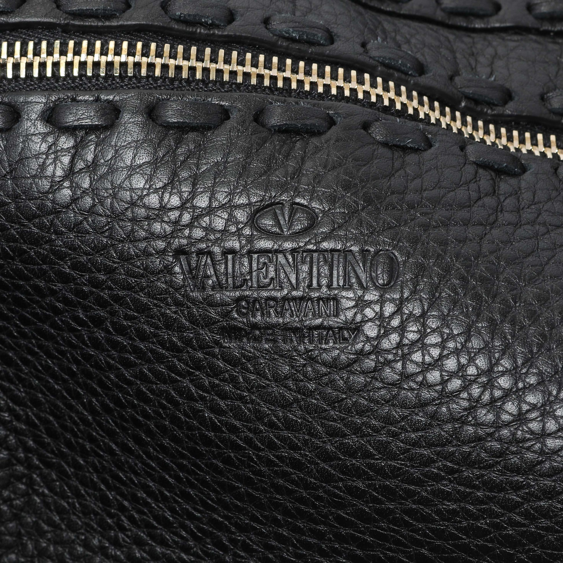 Exclusive Valentino Black Grained Calfskin C-Rockee Fringe Tote — Detail View
