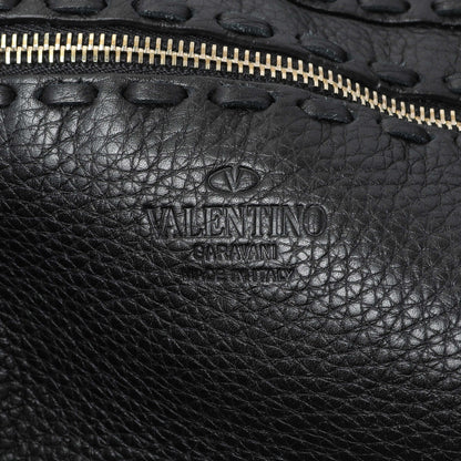 Exclusive Valentino Black Grained Calfskin C-Rockee Fringe Tote — Detail View