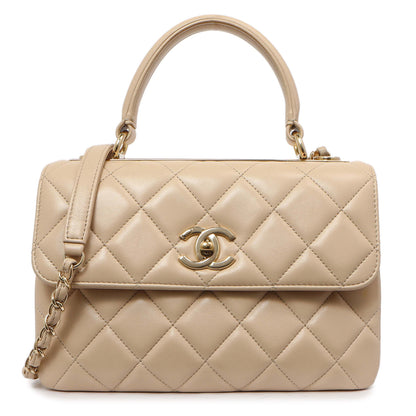 Exclusive Chanel Beige Quilted Lambskin Small Trendy CC Flap Handle Bag — Front View