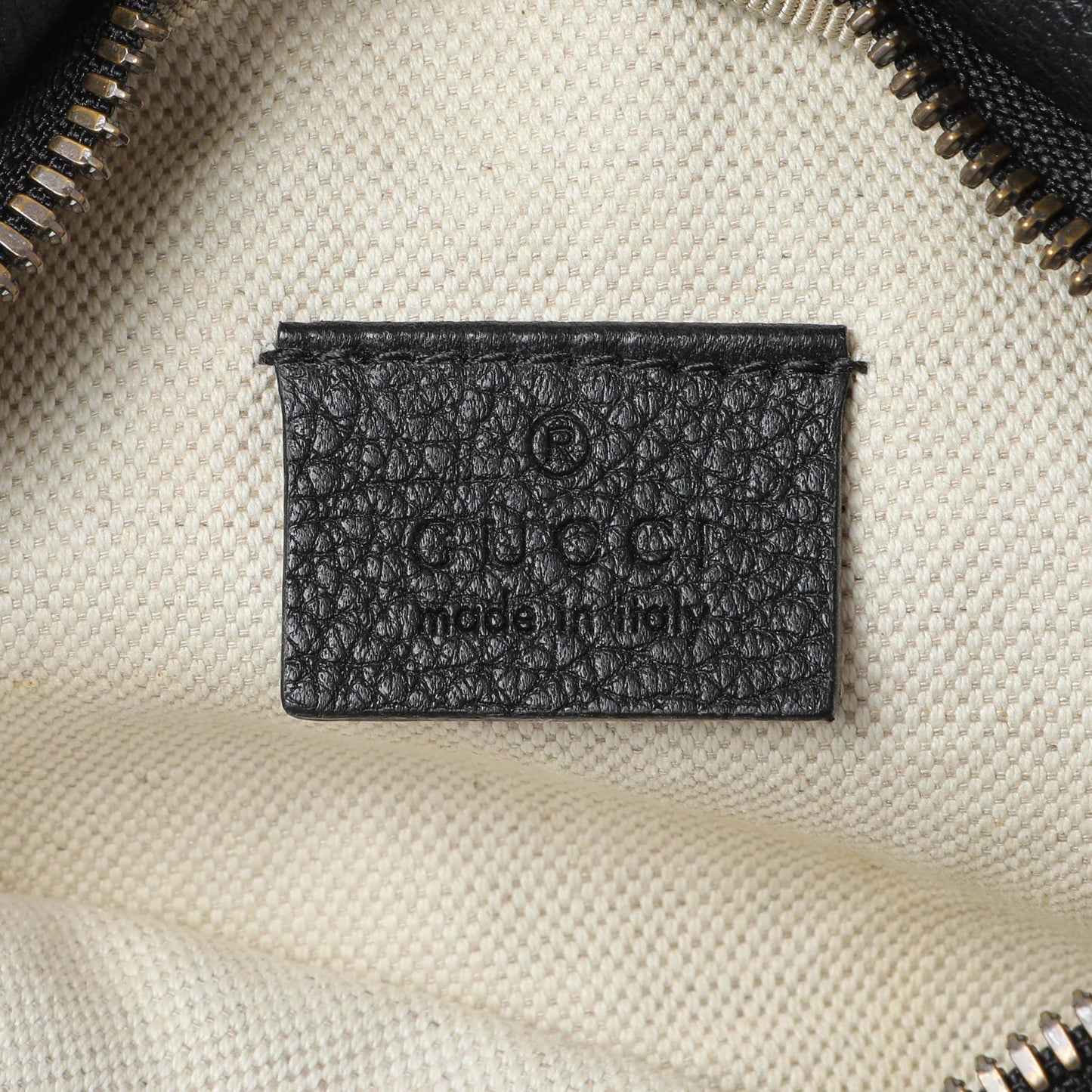 Exclusive Gucci Black Grained Calfskin Small Logo Belt Bag — Detail View