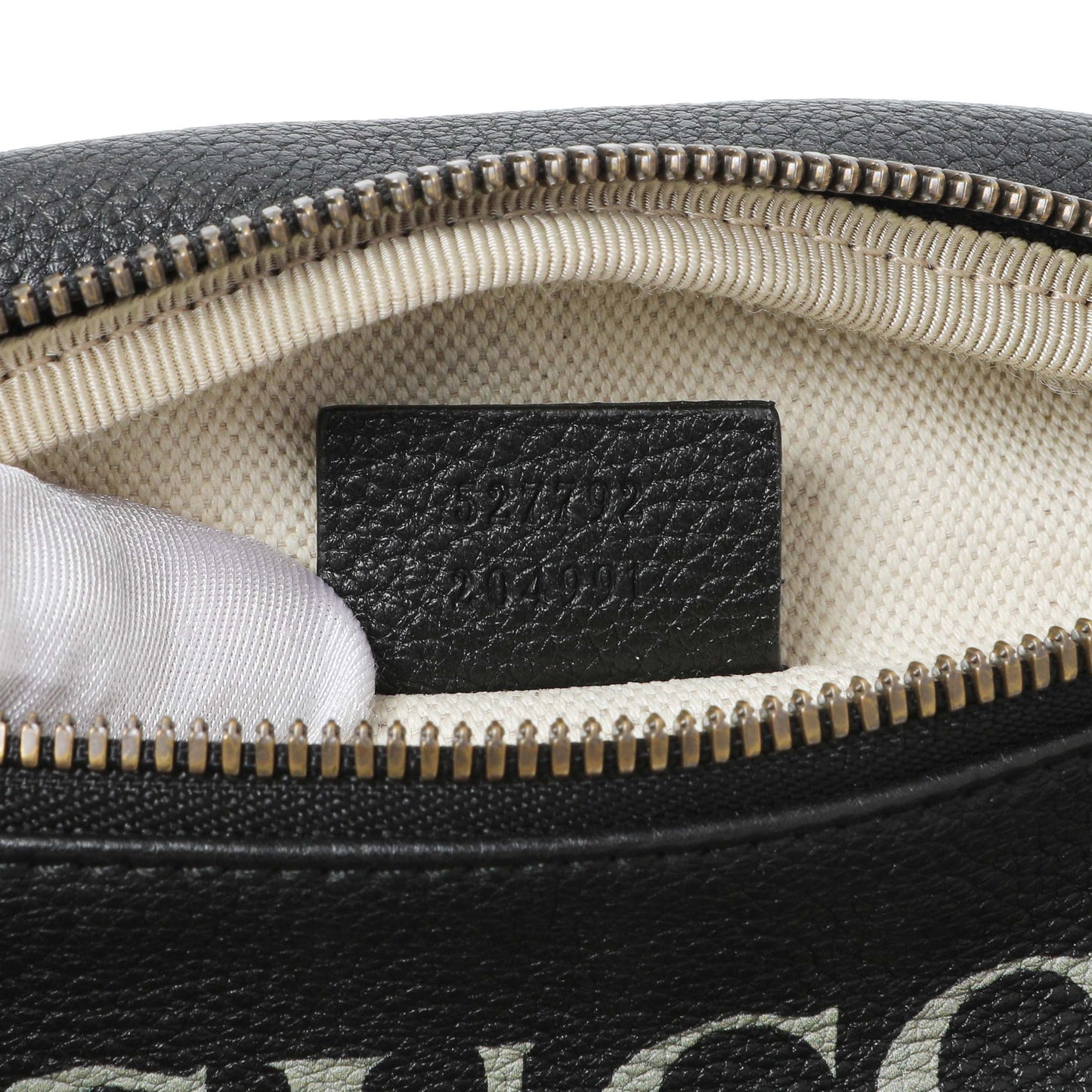Exclusive Gucci Black Grained Calfskin Small Logo Belt Bag — Lifestyle View