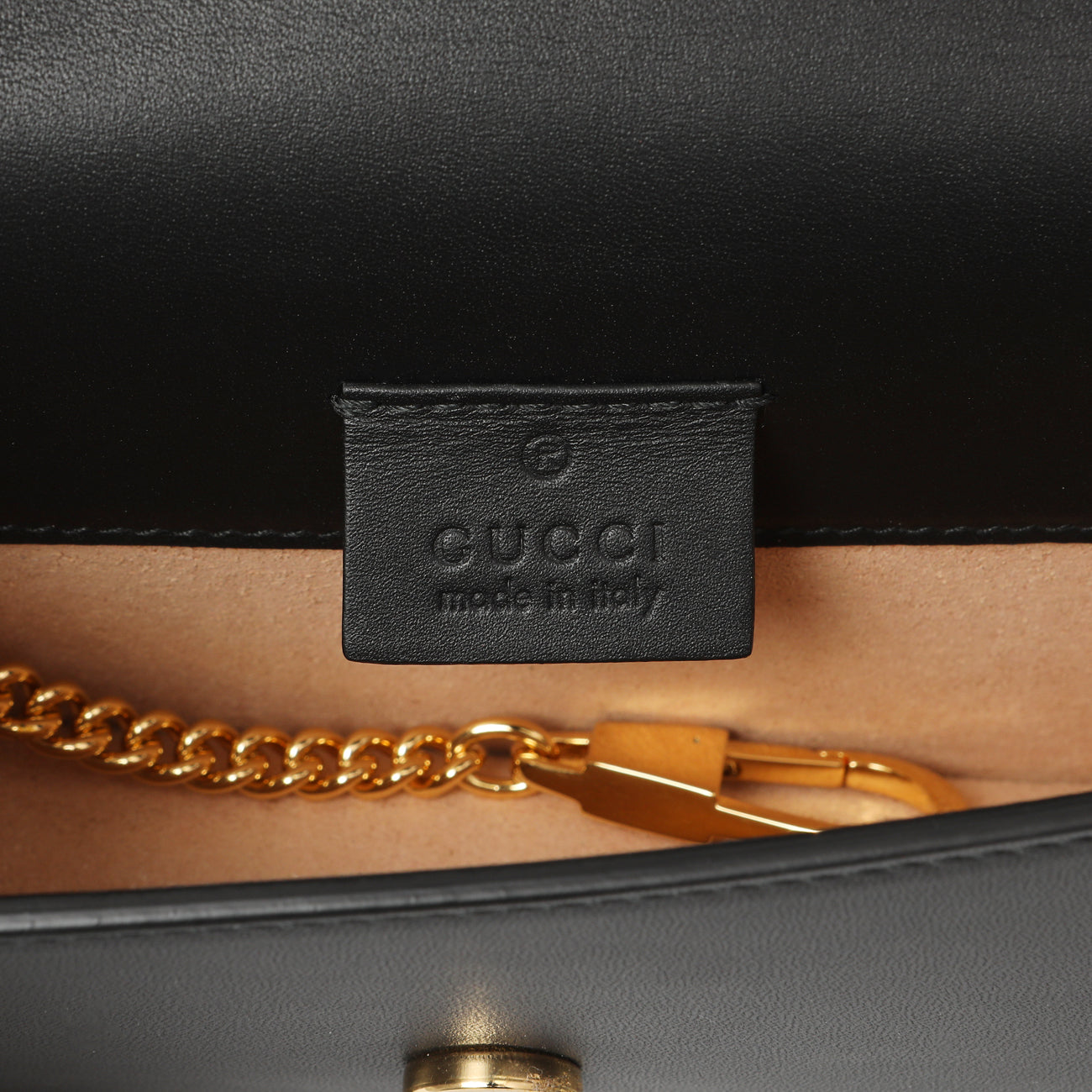 Exclusive Gucci Black Calfskin Super Mini Sylvie Chain Bag — Detail View