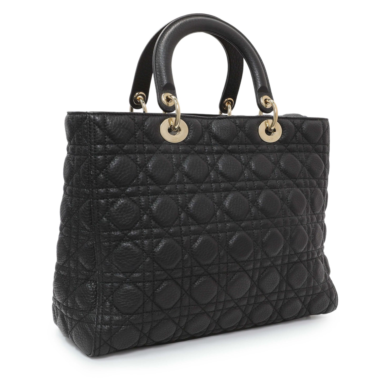 Exclusive Christian Dior Black Grained Calfskin Cannage Large Supple Lady Dior Bag — Side View