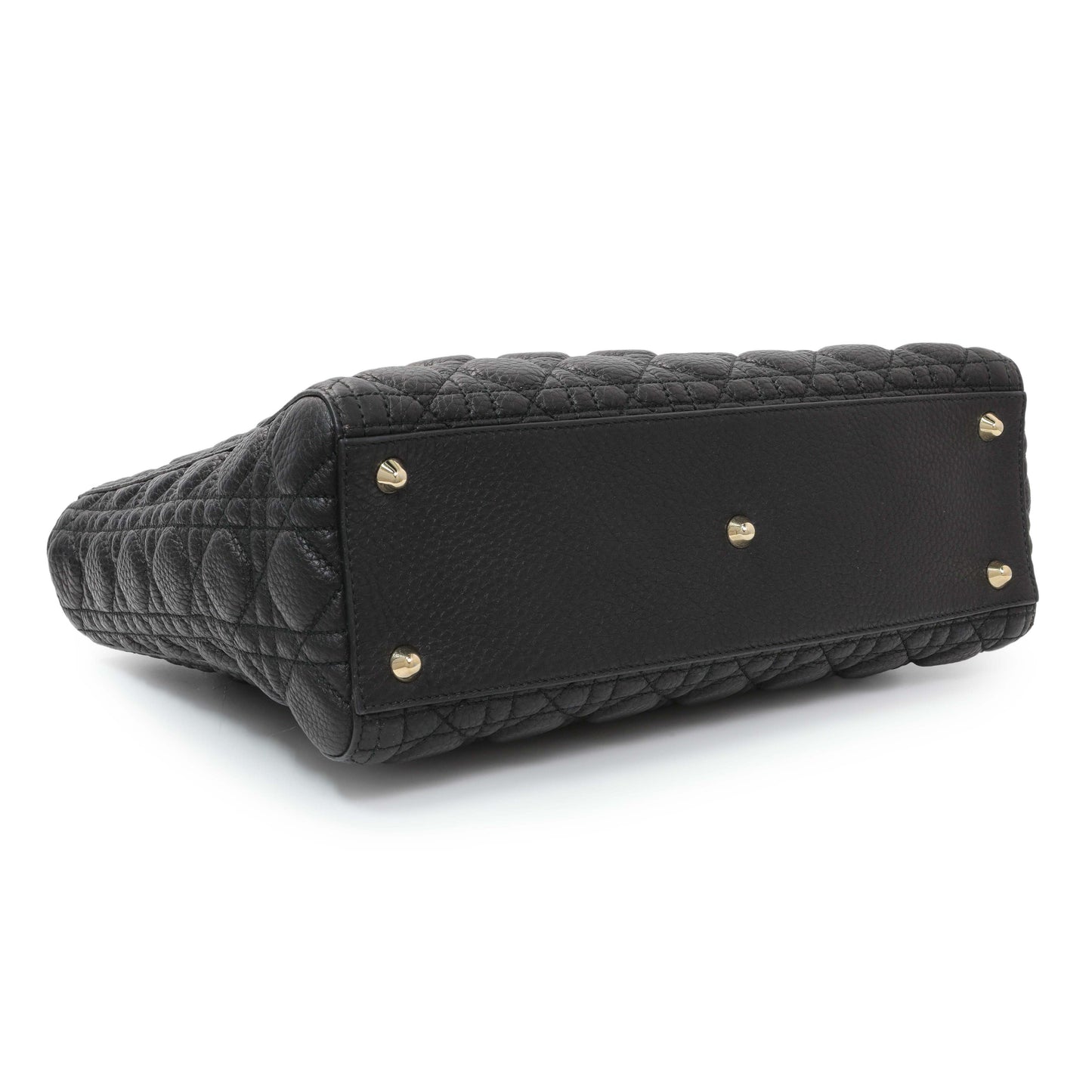 Exclusive Christian Dior Black Grained Calfskin Cannage Large Supple Lady Dior Bag — Back View