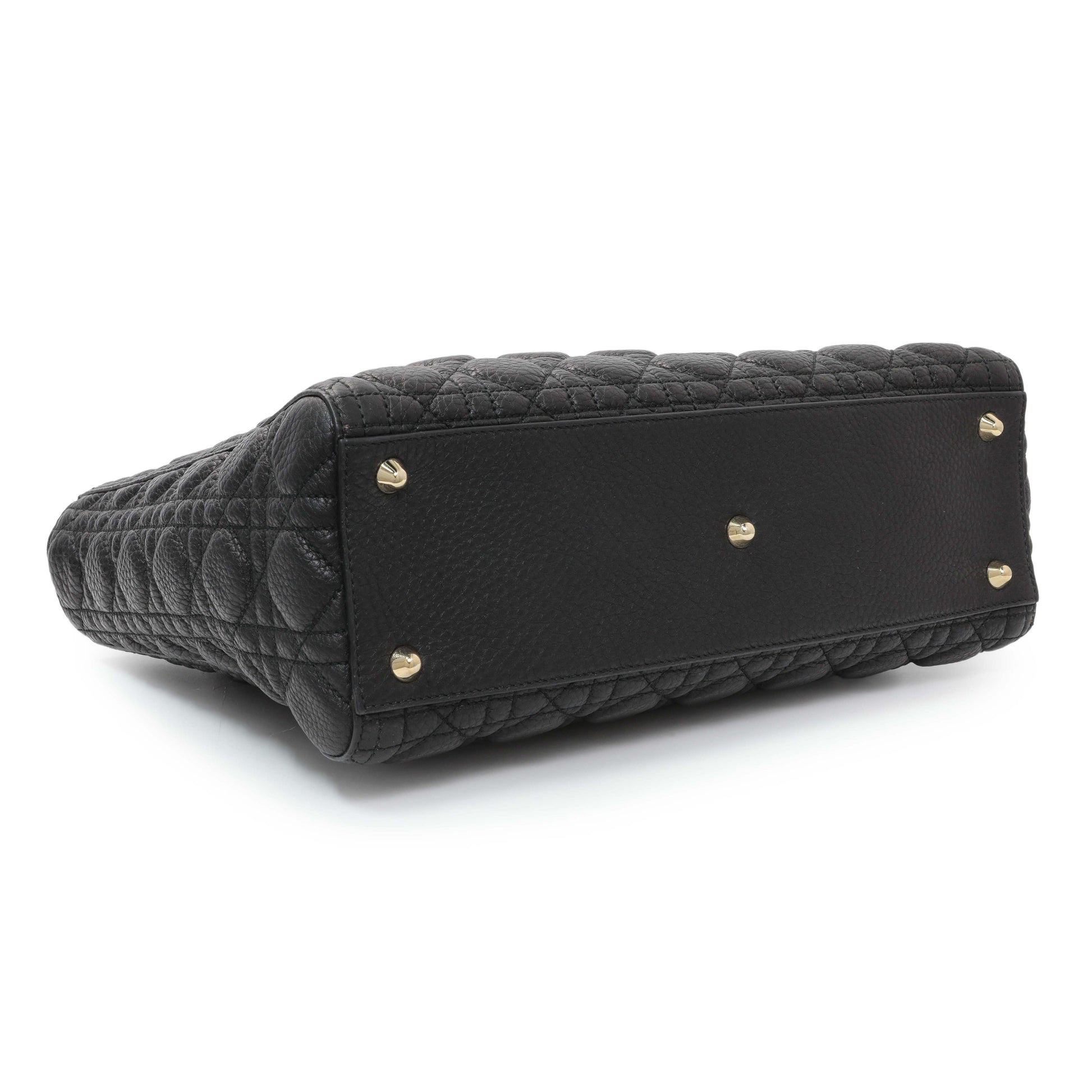 Exclusive Christian Dior Black Grained Calfskin Cannage Large Supple Lady Dior Bag — Back View